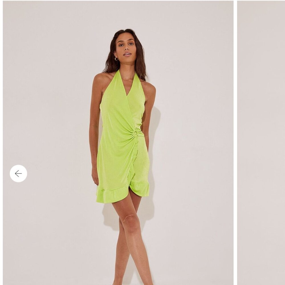 NA-KD Lime Green Frill Detail Mini Dress (NWT)